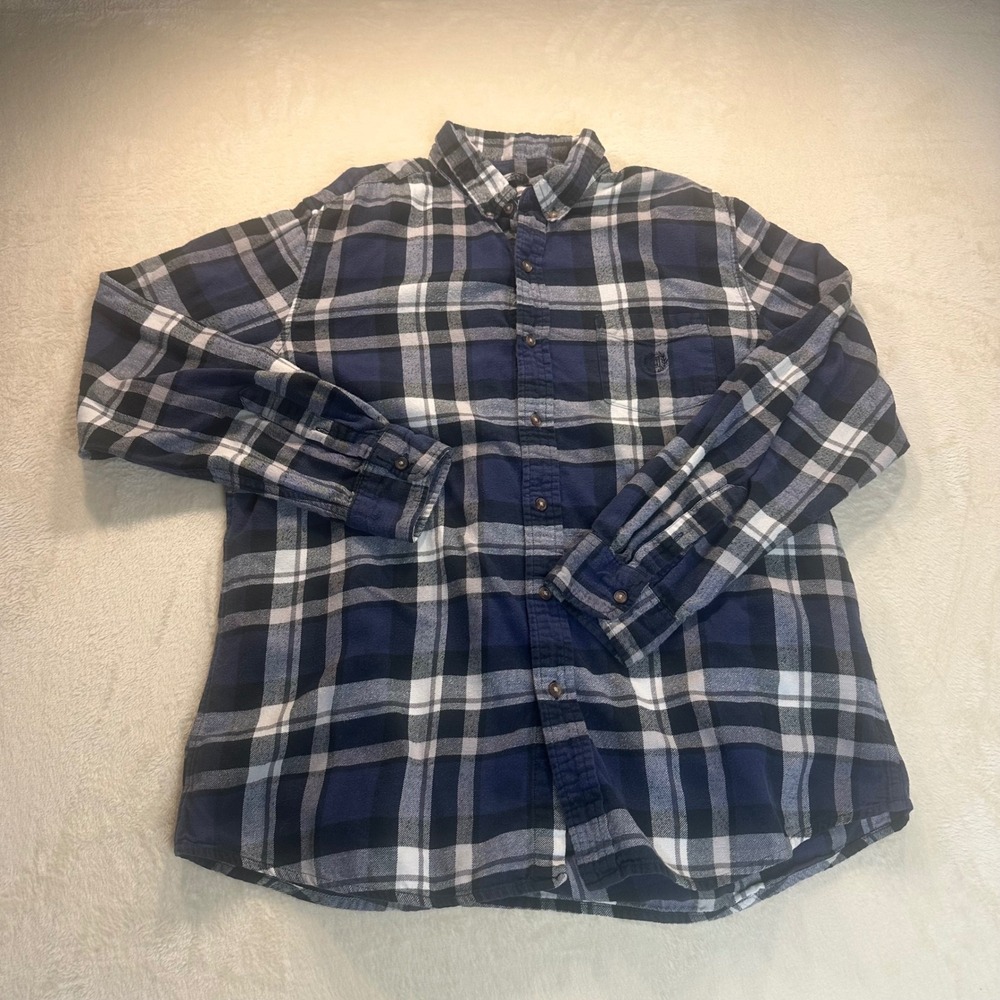 Chaps Performance Mens Blue White Plaid Button Down Shirt Long Sleeve Cotton L